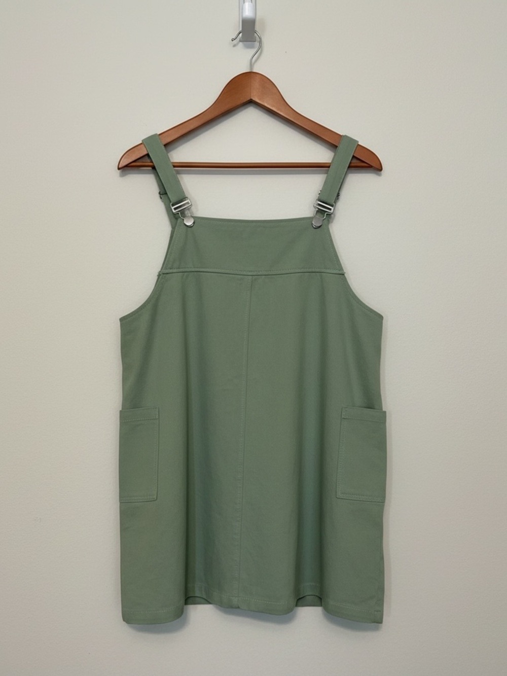 Altar’d State Sage Green Pinafore Overall Mini Cotton Dress Patch Pockets size M